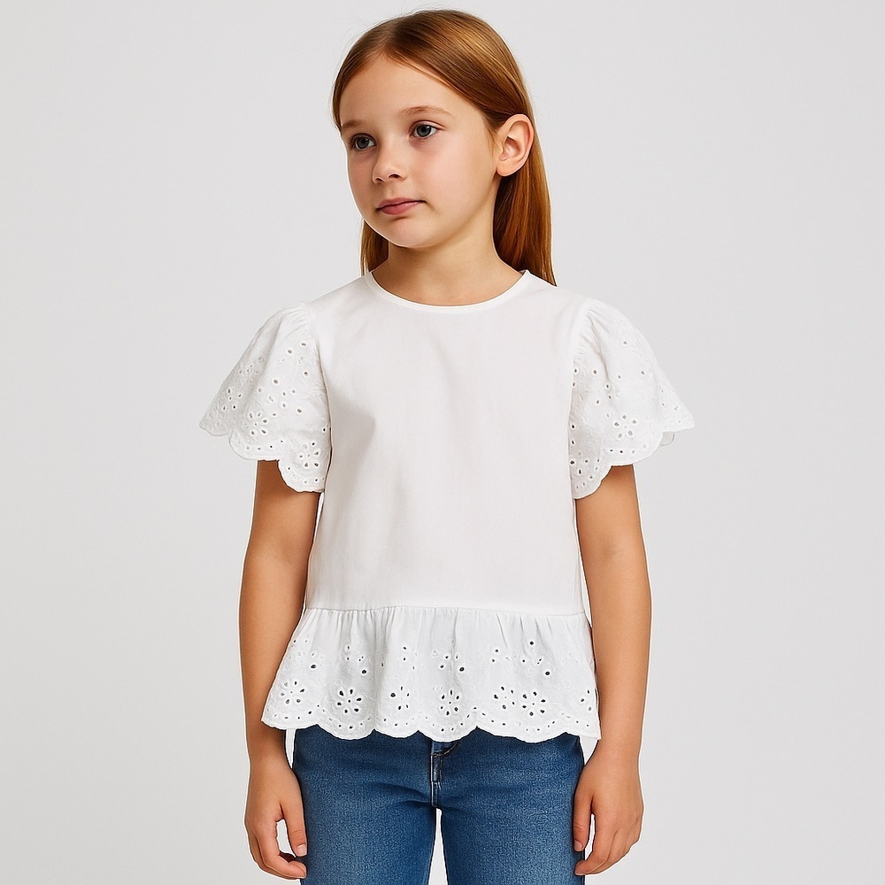ZARA Kids | White | SWISS EMBROIDERY T-SHIRT